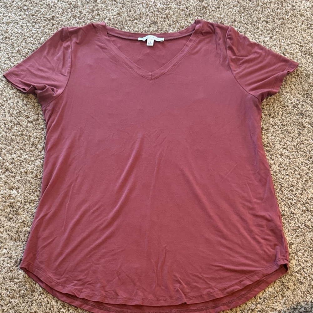 ❗️3/$20 ❗️ Green Envelope Short Sleeve V-Neck Top in Dusty Rose